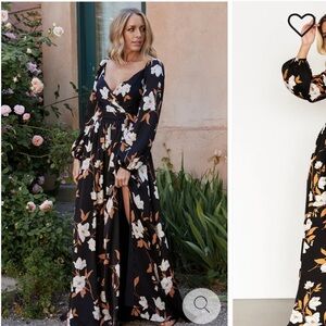 Baltic born Tristan maxi dress- black with floral pattern. Worn once for pics!